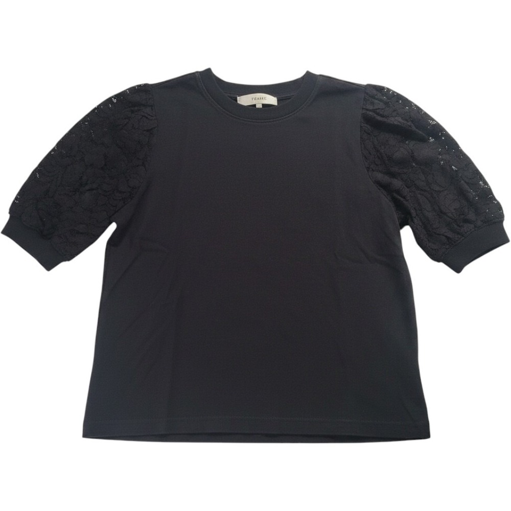 Frame Black Organic Cotton Frankie Lace Puff Sleeve‎ T-Shirt Top Size XS